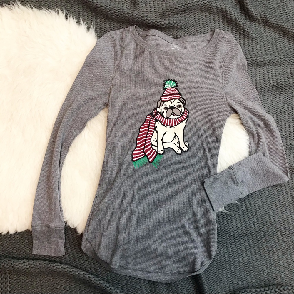 Old Navy Winter Hat Pug Pup Grey Fitted Thermal